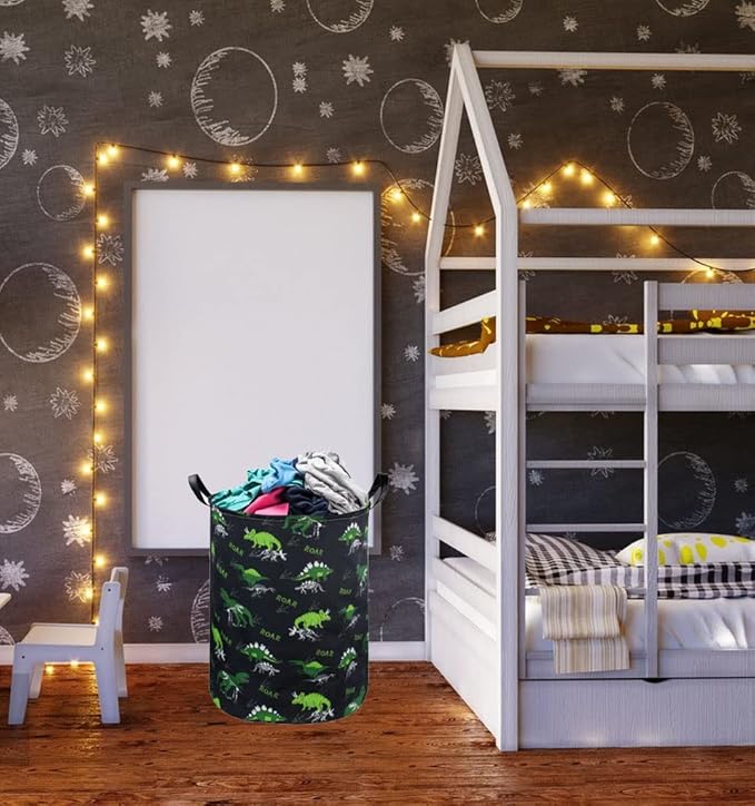 ESSME Kids Hamper,Dinosaur Laundry Hamper Collapsible Canvas Dinosaur Storage Basket for Boys Room Decor, Nursery Hamper,Gift Baskets,Home Organizer(Dinosaur laundry hamper)