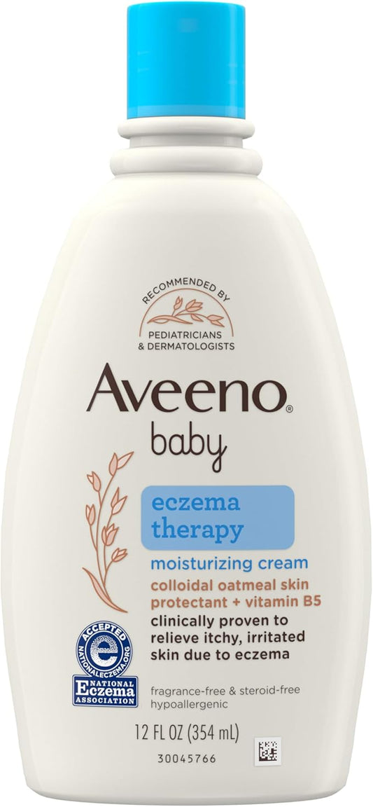 Aveeno Baby Eczema Therapy Moisturizing Cream, Natural Colloidal Oatmeal & Vitamin B5, Baby Cream for Dry, Itchy, Irritated Skin Due to Eczema, Paraben- & Steroid-Free, 12 fl. oz
