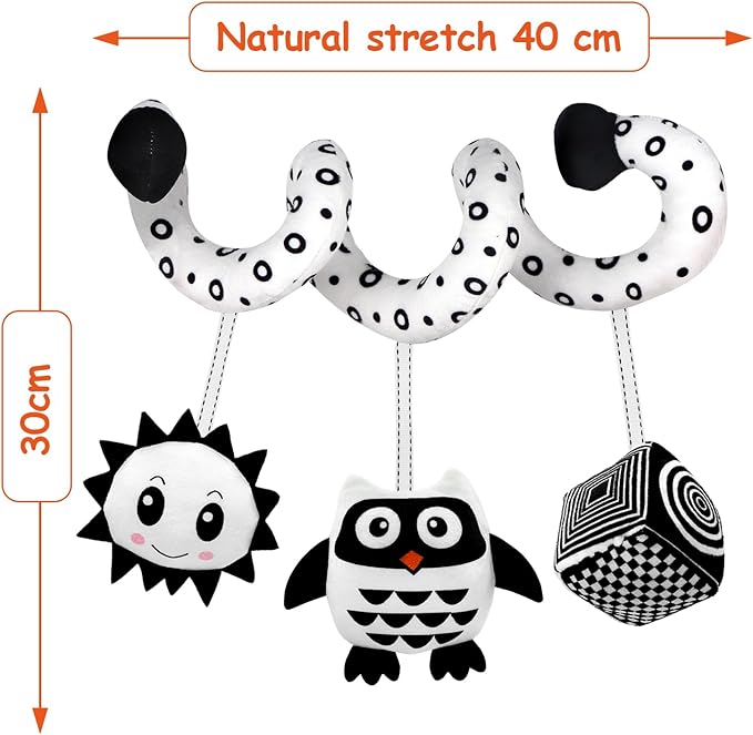 SAMMAS Baby Spiral Hanging Stroller and Car Seat Toys for Babies 0-6 Months Newborn Plush Activity Toys for Bed Bassinet Crib Baby Carrier Gifts (owl)