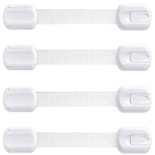 Booboo® (4 Pack) Child Proof Refrigerator Lock Fridge Door Locks | Baby Proof Your Cabinet Drawers, Dishwasher, Garbage Trash Can & Cupboards with 3M Adhesive Locks| Easy Installation No Tools Needed