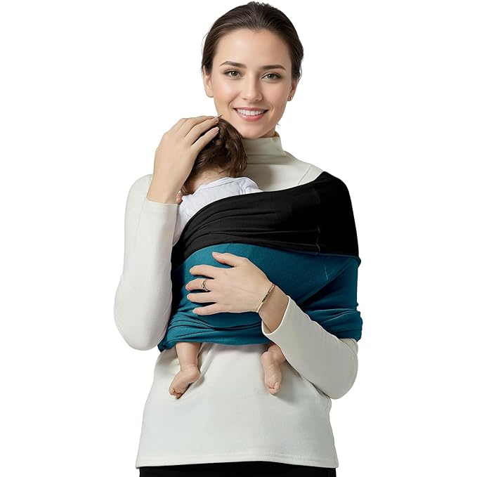 Baby Wrap Carrier, Lightweight Baby Wearing Wraps for Newborn and Infant, Soft Swaddle Holder Carrier, Cozy Baby Sling 7-35 lbs Black+Blue