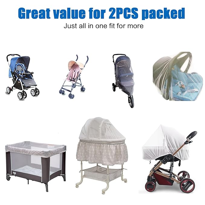 Mosquito Net for Stroller - Grey Sun Shade Protection Infant Stroller Mosquito Net and Car Seat - 2Pack Portable Bug Netting (Grey)