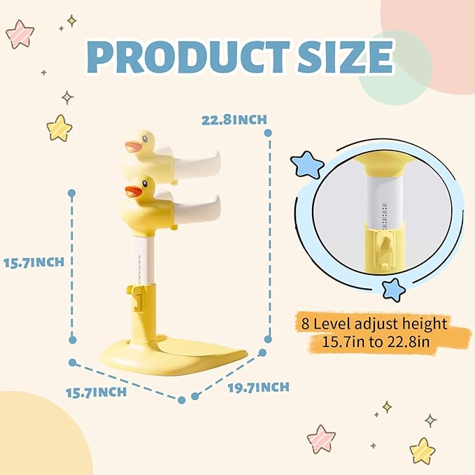 Baby Shower Stand, Toddler Bath Standing Support with Anti-Slip Base and Shower Holder, Adjustable Height, Soporte para Bañera de Bebé, Ideal Gift for Infants 6-36 Months-Yellow (Upgraded-Duck)
