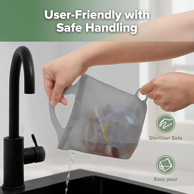 Haakaa Silicone Travel Microwave Steamer & Steriliser Bag, 30oz/900ml Reusable Silicone Steaming Bags for Baby Small Items, Pacifiers, Teethers or Baby Cups, Great for Home and On-The-Go, Grey/1PC