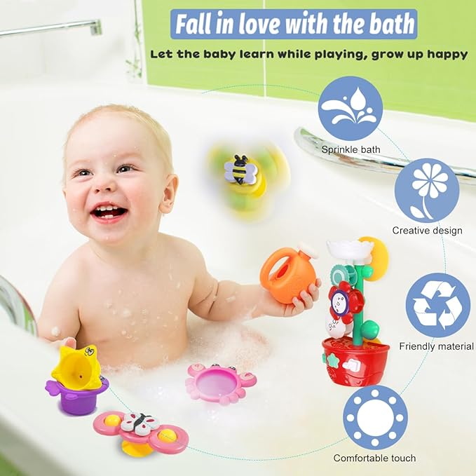 Baby Girl Bath Toys for Kids Ages 1-3 Water Table Suction Spinning Tub Toys Toddler Bathtub Toys with Stacking Cups for Infants 12 18 Months+