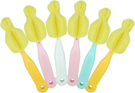 Sponge Bottle Brush 6PCS Sponge Nipple Brushes Baby Bottle Nipple Cleaning Brush Long Handle Baby Milk Bottle Brush (6PCS)