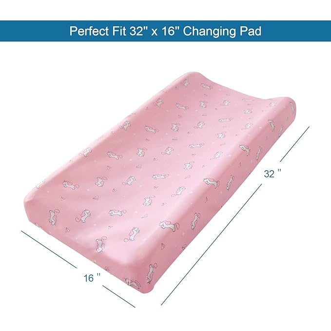 Changing Pad Cover for Girls 2 Pack, Comfy & Breathable Changing Table Cover for 32''x16" Changing Table Pads, Diaper Changing Pad Cover, Pink