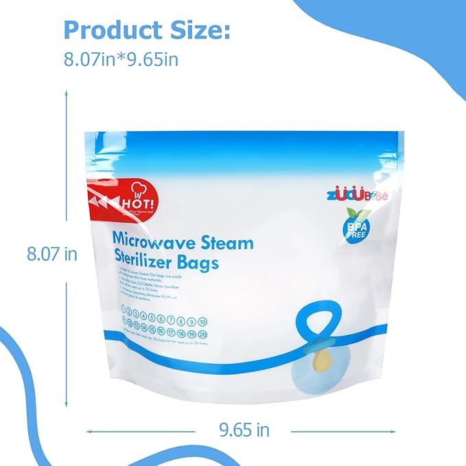 Microwave Steam Sterilizer Bags 12pc for Baby Bottles, Soothers,