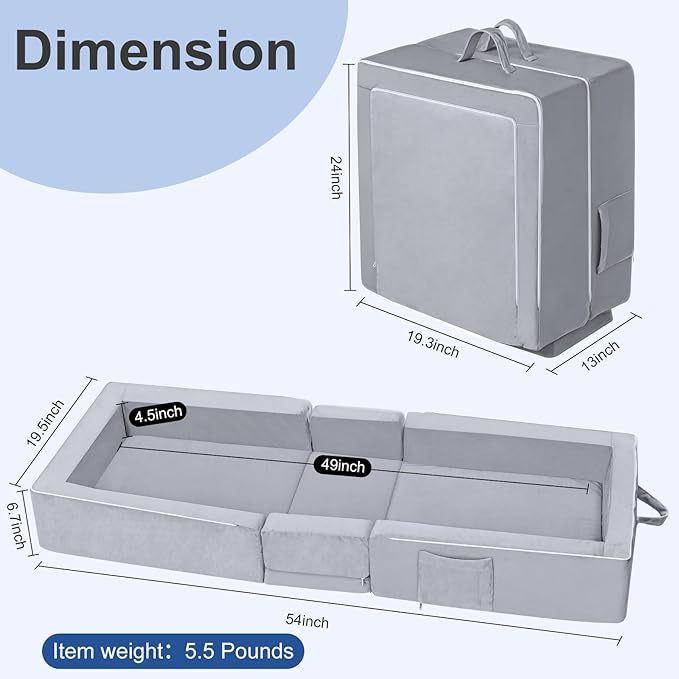 REAWUL Portable Folding Toddler Travel Bed,Kids Floor Bed, Washable Cot for Toddlers and Child,Grey