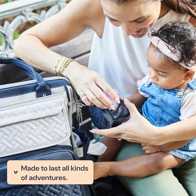 BabbleRoo Diaper Bag Backpack, Multifunction Large Bags with Changing Pad & Stroller Straps Pacifier Case, Unisex Stylish Travel Back Pack Nappy for Moms Dads (Stone Gray Blue)