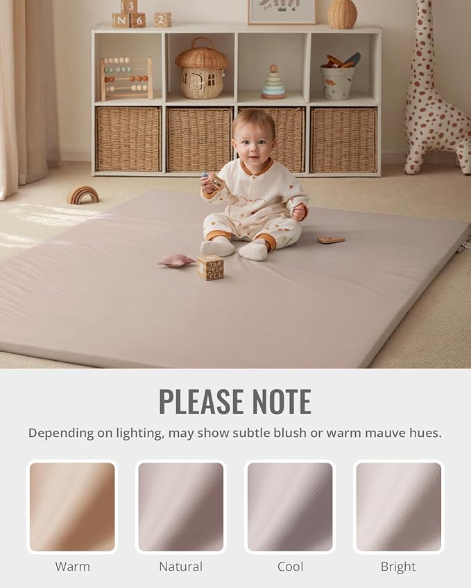 Blissful Diary Vegan Leather Baby Play Mat, Waterproof and Wipe-Clean, 67"x51" Large & Thicken Foam Playmat for Infants and Toddlers, Brown Gray