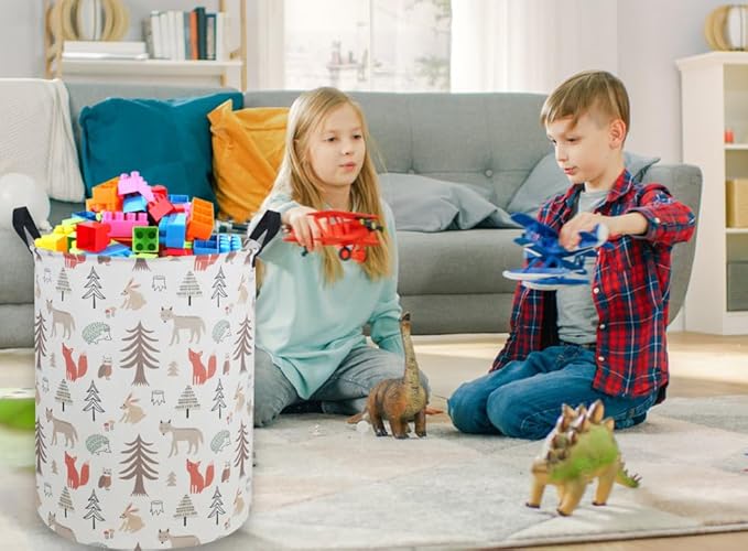 ESSME Kids Laundry Hamper,Animal Hamper Collapsible Canvas Waterproof Storage Bin for Girls, Nursery Hamper,Gift Baskets,toy bins(Grey animal)