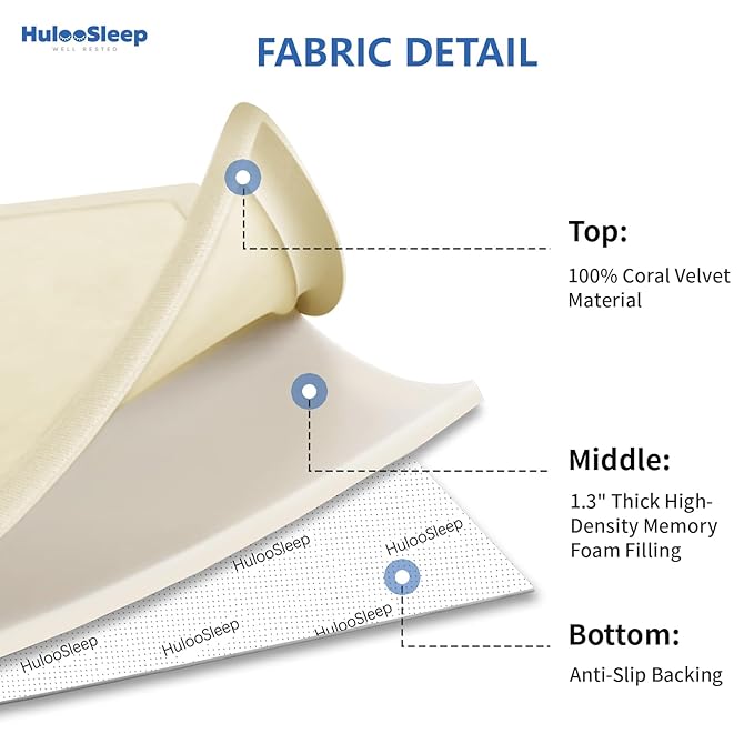 Huloo Sleep Baby Play Mat for Floor, 1.3" Thick Elasti-Foam 50x50 Playpen Mat for Toddlers Infant Kids,Water-Repellent Soft Velvet for Tummy Time, Non-Slip Backing for Crawling, Tatami Style(Vanilla)