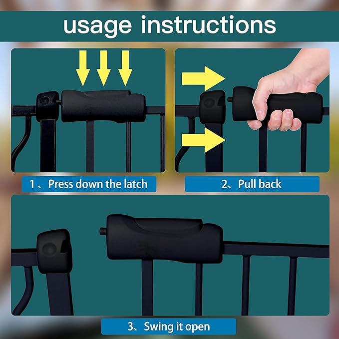 COSEND Extra Wide Baby Dog Gates for Doorways Tension Indoor Safety Gates Black Metal Large Pressure Mounted Pet Gate Walk Through Dog Gate for The House Stairs (Black, 76.38"-86.3"/194-219CM)