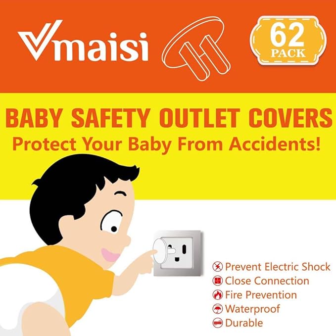 Vmaisi 62 Pieces Outlet Covers ChildProof Plug Protector - Baby Proofing Electrical Safety Outlet Plugs
