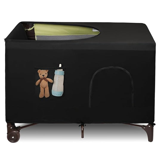 Dofilachy Blackout Cover for Pack N Play - Crib Blackout Cover Tent - Canopy Cover - Breathable Travel Crib Tent - Portable Stretchy Blackout Tent(Pocket)