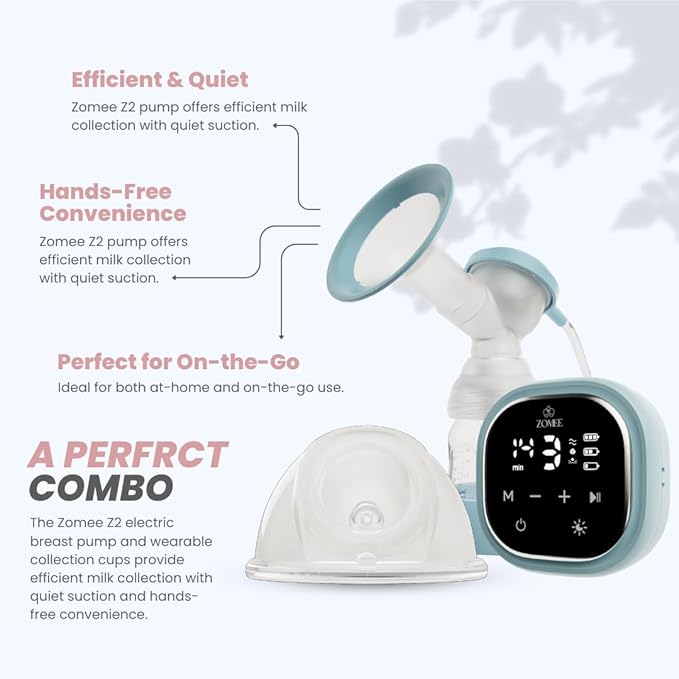 Zomee Z2 Hands-Free Double Electric Breast Pump – Portable Wearable Pump with 3 Modes, 19 Suction Levels & Silicone 8oz Collection Cups, Quiet Rechargeable Breastfeeding Pump