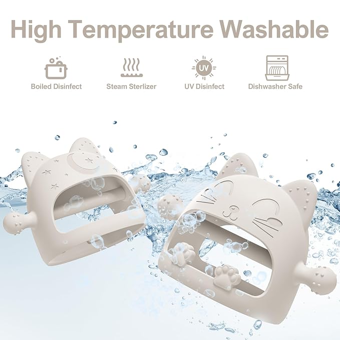 Baby Teether-Teething Toys for Babies 0-6 Months-Silicone Teething Mitt with Cute Cat Shape Baby Toys 6 to 12 Months,Newborn Essentials Must Haves for Teething Relief,Ideal Baby Shower Gifts for Moms