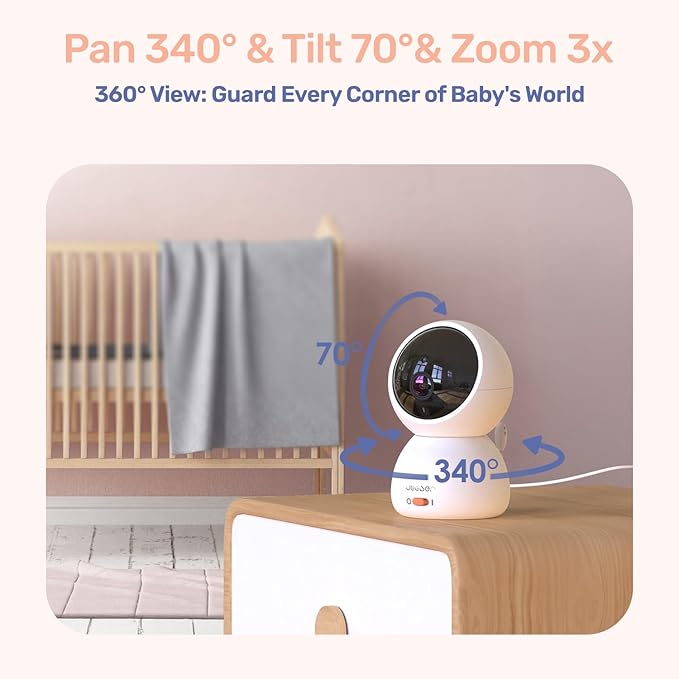 1080P WiFi Baby Monitor with Camera and Audio, Pan-Tilt-Zoom Video Camera, 4'' IPS Screen, HD Night Vision, Motion & Cry Detection, 360° View, Temperature Sensor, Feeding Reminder, Lullabies