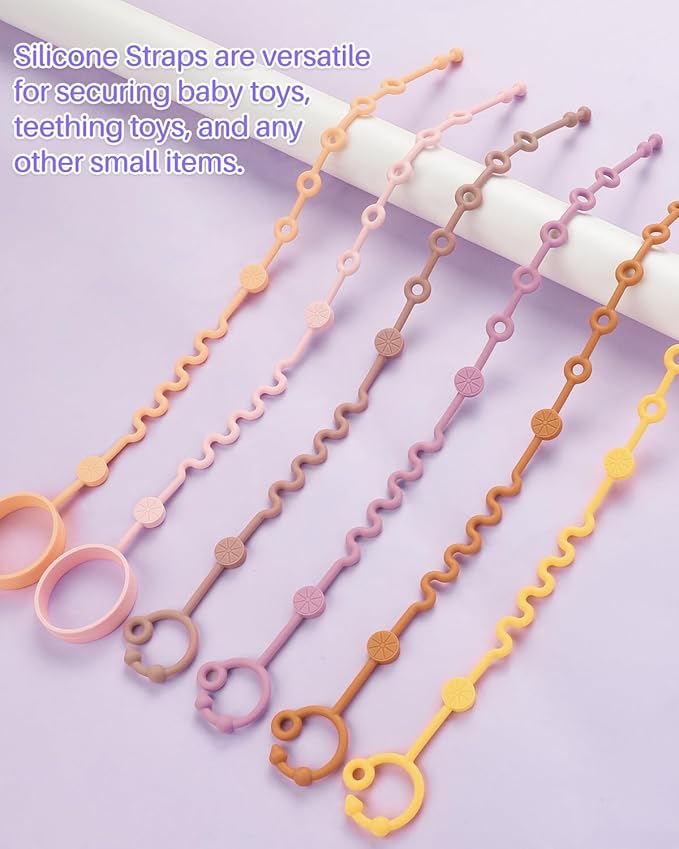 Toy Straps for Baby, 5pcs Adjustable Toy Holder for Stroller Accessories, Silicone Tether Pacifier Clip, No Throw Travel Essential Leash for High Chair, Car Seat (Gril-5 Pack)