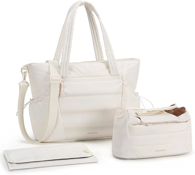 mommore Diaper Bag Tote with Stroller Organizer Puffer Bag Large Capacity Baby Bag with Changing Pad for Travel, Hospital