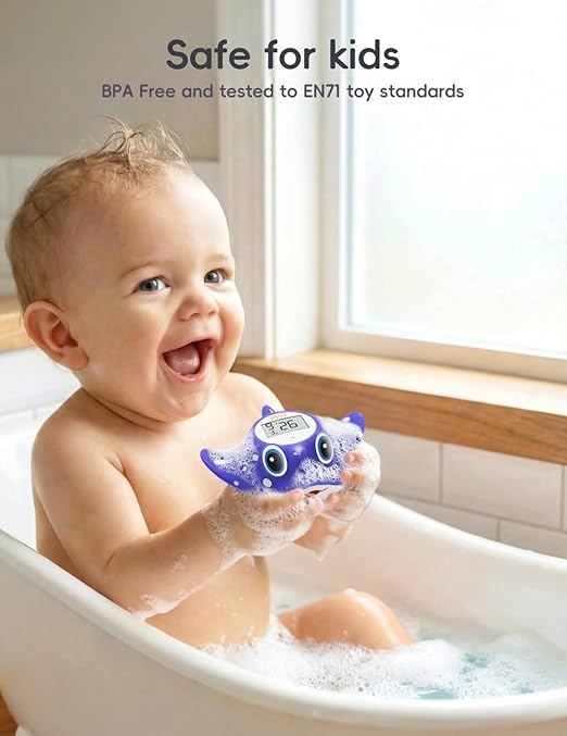 b&h Baby Bath Thermometer - Instant Read Digital Thermometer for Infant Bathtub and Room, Measure Newborn Water Temperature, Safe Toddlers Tub Time Floating Toy - Manta Ray