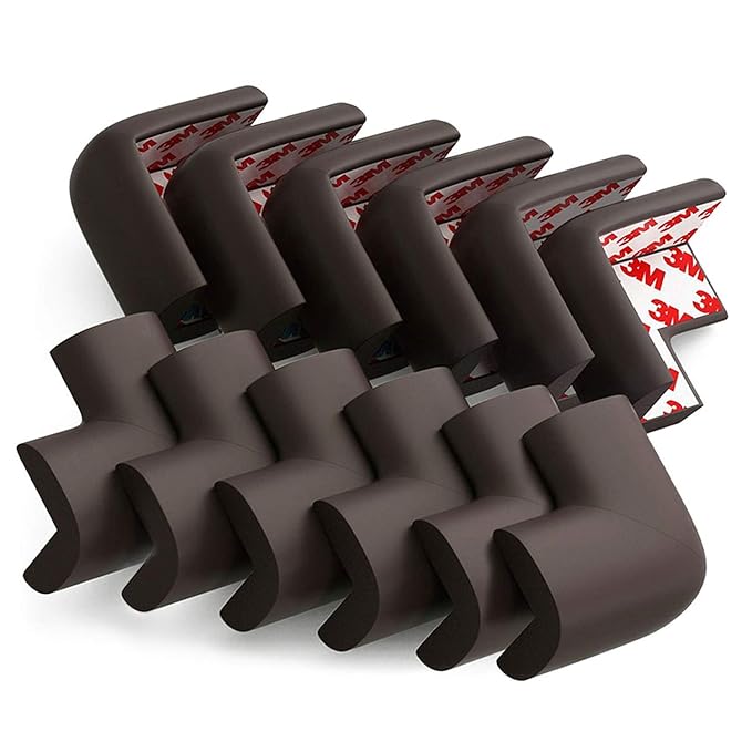 12 Pack Soft Corner Protector Baby Proofing Edge & Corner Guards, Furniture Safety Bumper for Table, Fireplace, Stair, Cabinet, (Brown)