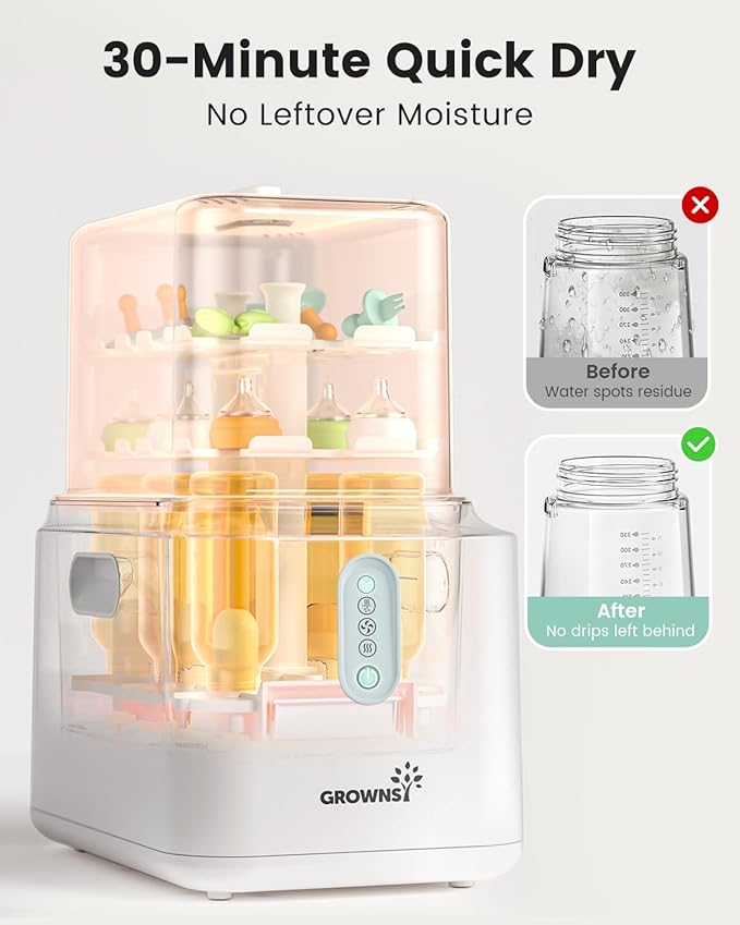 Grownsy 3 Layers Large Capacity Bottle Sterilizer and Dryer, 45% Faster Electric Steam Sterilization, Universal Bottle Sterilizer for Baby Bottles, Breast Pump Parts, Glass & Plastic, Compact Design