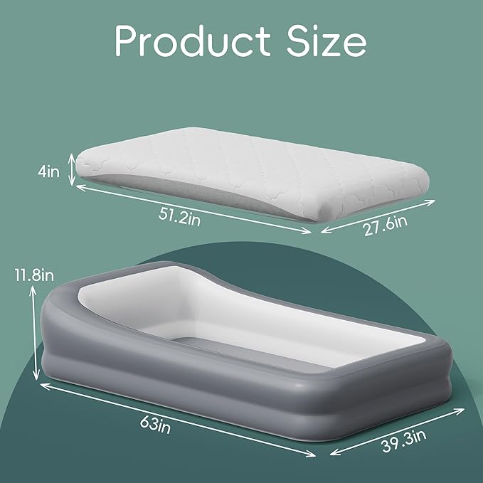 GloTika Inflatable Toddler Travel Bed, Portable Kids Air Mattress with Soft Bed Sheet, Toddler Air Mattress with Surround Safety Bumpers, Ideal for Home Use or Travel, Includes Pump and Carry Bag