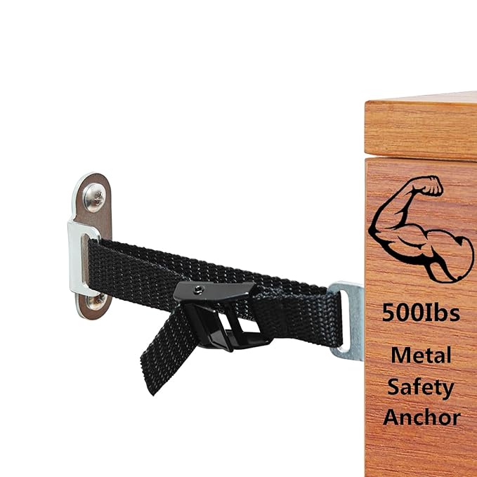 Anti Tip Furniture Anchors,(4 Sets) Adjustable Child Safety Anchors – Earthquake Proof & Baby Proofing Kit for Securing Dressers, TV Stands, Cabinets, Bookshelves.