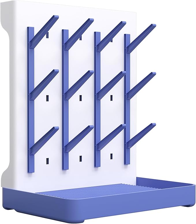 Baby Bottle Drying Rack: Vertical Space Saving Standing Bottle Organizer for Countertop – Holds Glass Baby Bottles, Utensils, Pump Parts, Brushes & Pacifiers, Kitchen (Blue)