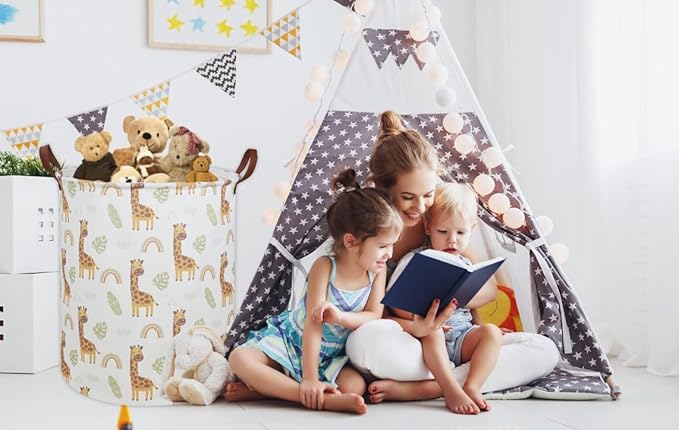 ESSME Kids Laundry Hamper,Giraffe Hamper Collapsible Canvas Waterproof Animal Storage Bin for Boy, Nursery Hamper,Gift Baskets,toy bins(Giraffe)