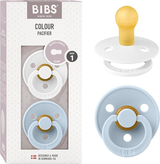 Bibs Pacifiers Color Collection, Set of 2 BPA-Free Latex Pacifiers Made in Europe, Round Nipple Baby Pacifier.
