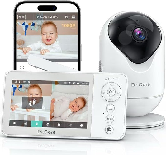 Dr.Care VistaView Lite RB Smart WiFi Baby Monitor - 4” 720P Split Screen & 1080P Camera App Control, Motion Alerts, 2500mAh Removable Battery, HD Night Vision, 2-Way Talk, Multi-User, Triple Security