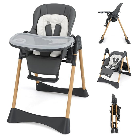 INFANS Baby High Chair, High Chairs for Babies & Toddlers with Adjustable Height Backrest Footrest Removable Tray, Easy to Clean PU Seat Convertible Quick Folding Portable Highchair