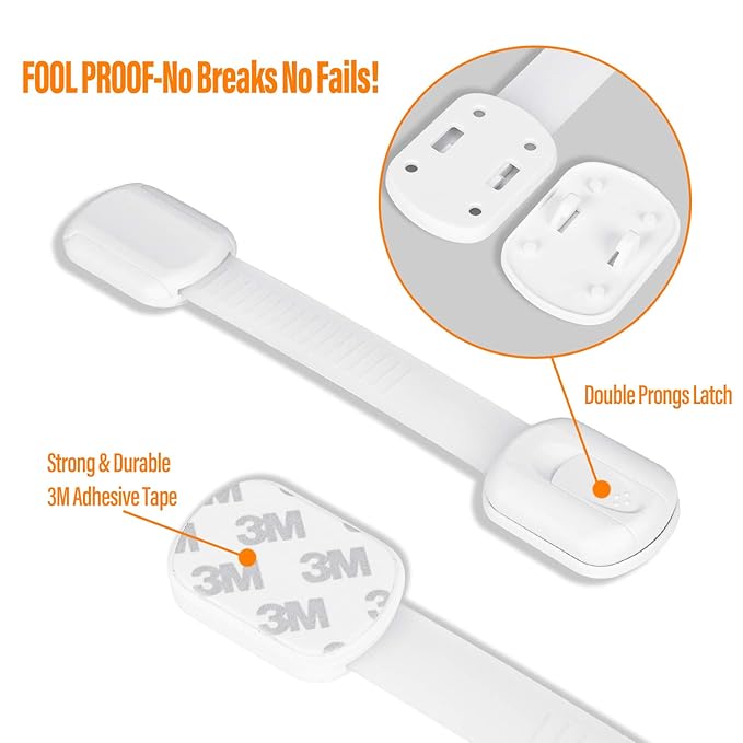 Goodv Child Safety Cabinet Locks - (10 Pack) Baby Proofing Latches to Drawer Door Fridge Oven Toilet Seat Kitchen Cupboard Appliance Trash Can with 3M Adhesive - Adjustable Strap No Drill No Tool