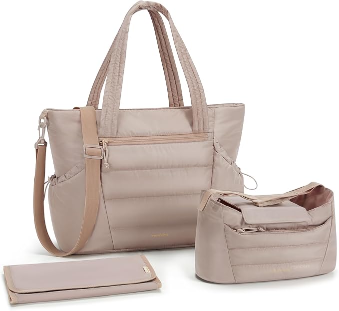 mommore Diaper Bag Tote with Stroller Organizer Puffer Bag Large Capacity Baby Bag with Changing Pad for Travel, Hospital