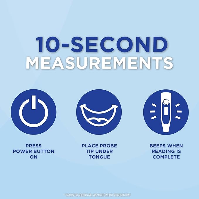 Veridian Digital Thermometer | 10-Second Readout | F C Temperature Modes| Flexible Tip | Hygienic Water-Resistant Easy Cleaning | Storage Case + Instructions Included