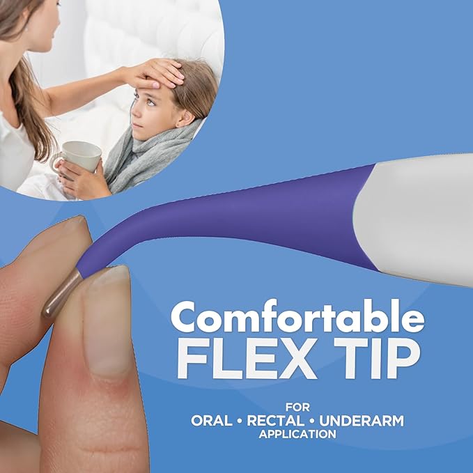 Veridian Digital Thermometer | 9-Second Readout | F C Temperature Modes| Flexible Tip | Hygienic Water-Resistant Easy Cleaning | Storage Case + Instructions Included