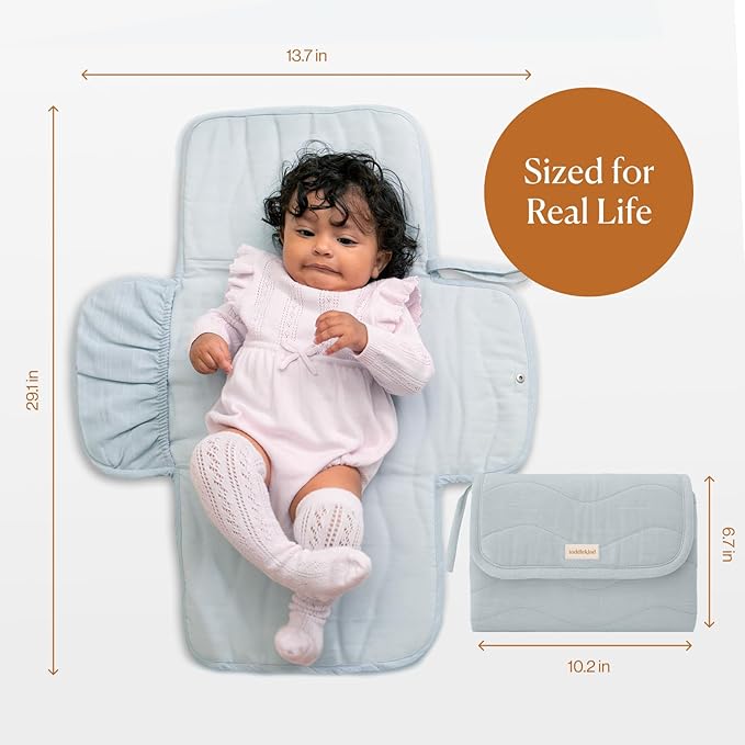 Toddlekind Mini Maven Portable Changing Pad – Travel Diaper Clutch for Babies, Organic Cotton & Water-Resistant, Compact Foldable Diaper Changing Mat with Pocket (Blue)