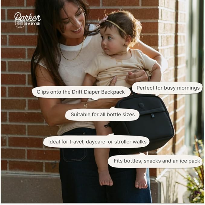 Parker Baby Drift Neoprene Insulated Baby Bottle Cooler | Soft & Waterproof Snacks & Breast Milk Cooler Travel Bag w/Insulated Interior | Attaches to Backpacks & Strollers | Modern & Neutral Colors