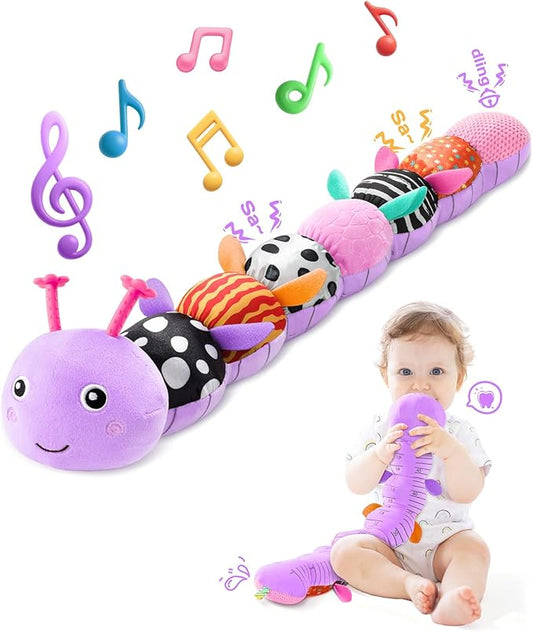 AWOTOY Baby Toys 6-12 Months Music Caterpillar,Stuffed Animals Infant Toys 0-3-6 Months,Baby Sensory Toys Tummy Time with Crinkle Rattle Teething Toys for Boys Girls Gifts Birthday|Lavender Purple