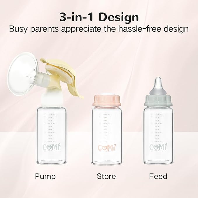 COMI Natural Glass Baby Bottle,Standard Neck Breastmilk Storage Bottle for Fridge,Breast Milk Container,Breast Pump Bottle Compatible with Medela Breast Pump,BPA Free,4PCS(5oz,4 Pink Lids)