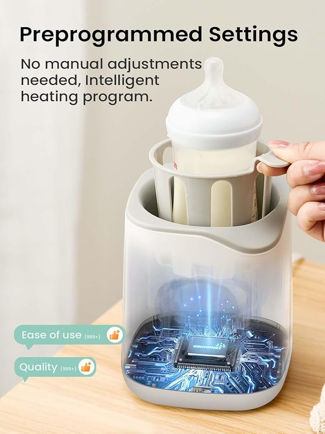 Grownsy Bottle Warmer, Baby Bottle Warmer Fast for Breastmilk & Formula, Accurate Temperature Control, Milk Warmer for All Bottles with Thaw, Sterilizing, Keep Warm, Heat Food