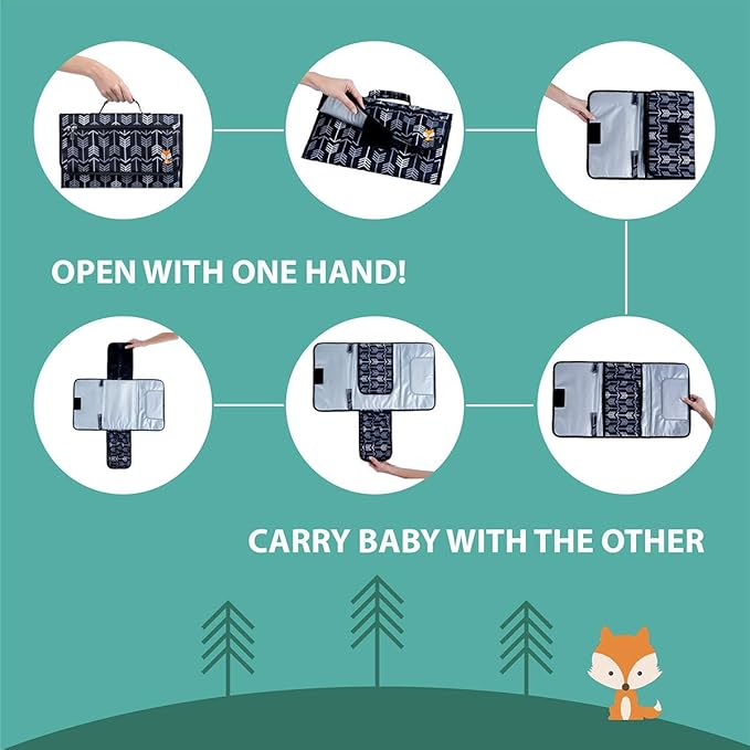 Baby Changing Pad by Lil Fox. Portable Changing Pad for Baby Diaper Bag or Changing Table Pad. One-Hand Diaper Change Pad. Baby Shower Gifts, Newborn Baby Essentials, Unisex Baby Stuff