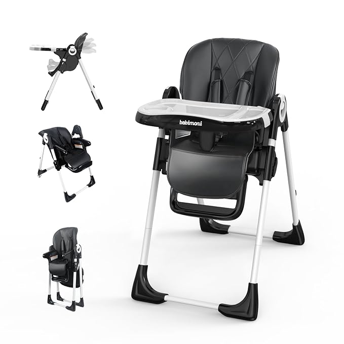 4 in 1 Baby High Chair, High Chairs for Babies and Toddlers, Foldable Highchair with 4 Wheels, 4 Levels of Recline and 7 Levels of Height Adjustment (Black)