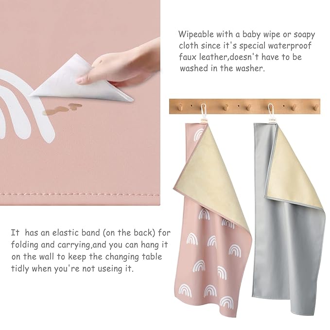 Owlowla Baby Diaper Changing Pad Portable Changing Mat Travel Changing Pad Liner for Baby and Small Toddler(Gray&Rainbow)