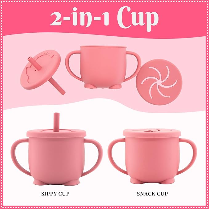 CHCC Silicone Baby Feeding Set 10 Pcs, Baby Led Weaning Supplies, Baby Feeding Supplies Set BPA Free, Baby Essentials for Newborn Gift Red