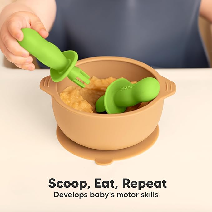 KeaBabies 4-Pack Silicone Baby Spoons and Forks Set - Baby Led Weaning Utensils 6-12 Months, Self Feeding Toddler Spoon & Fork for Training, Teething, Easy to Hold, BPA-Free Silicone (Kea)