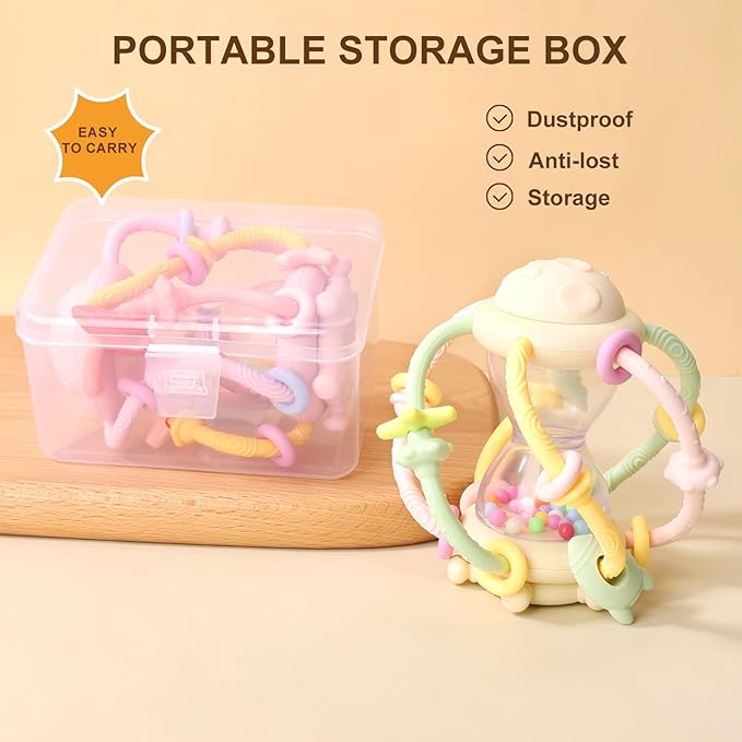 Socub Baby Montessori Sensory Toys for 0-6 6-12 Months, Food Grade Teething Toys for Babies 3-6 6-12 12-18 Months, Newborn Infant Learning Developmental Rattle Toy for 6-12 Months Boys Girls(Pink)